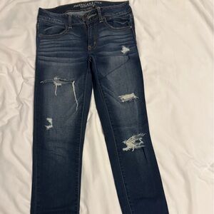 American Eagle Outfitters Dark Blue Distressed Skinny Jeans